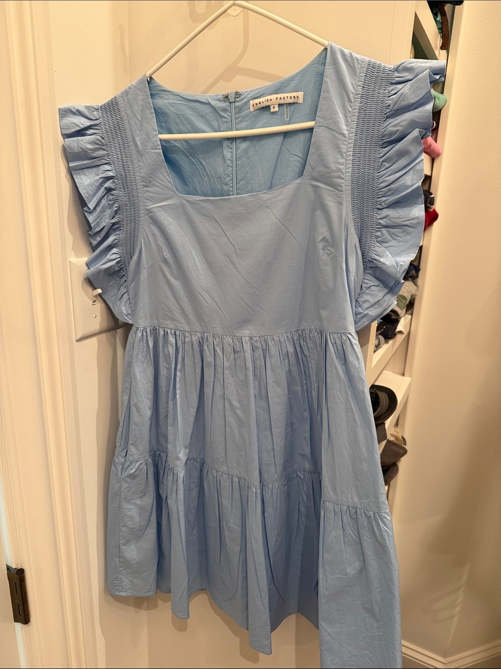 English Factory Light Blue Ruffle Sleeve Tiered Dress